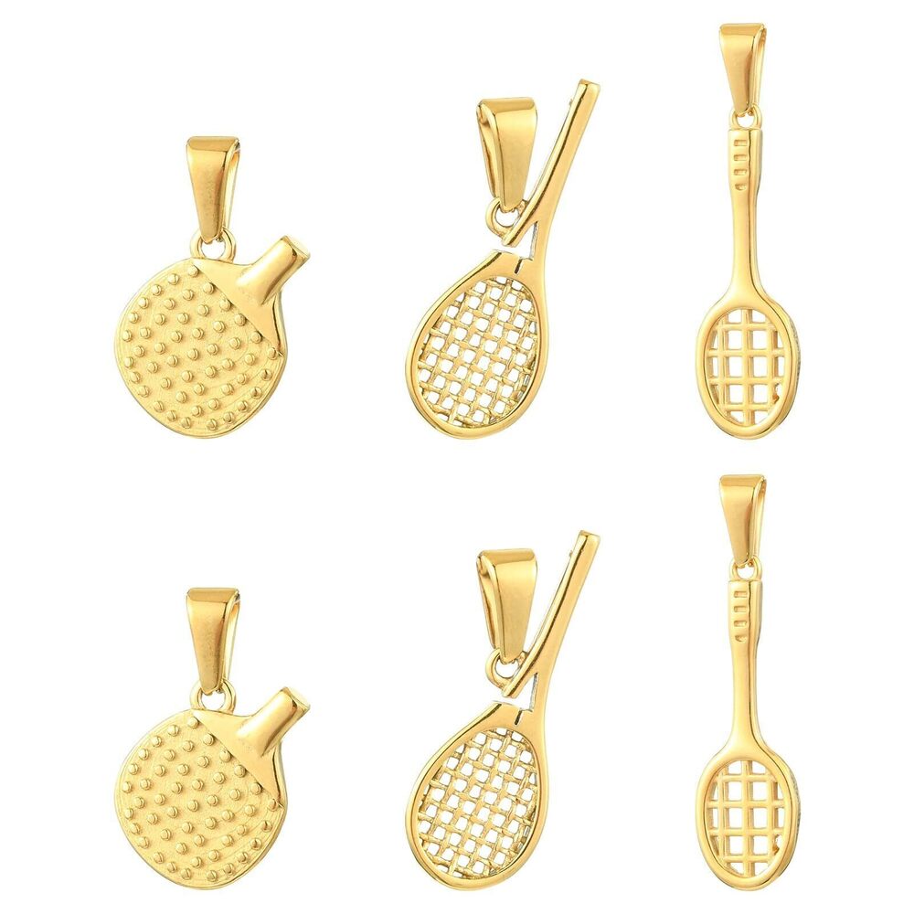 1530 6Pcs 3 Styles Stainless Steel Sports Charms Table Tennis Badminton